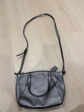 Coach Metallic Gray Shoulder Bag Leather